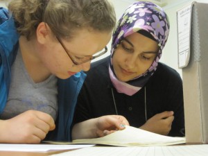 High school students from Bergen Academies, NJ, explore the ALBA collection at NYU’s Tamiment Library. Photo Juan Salas