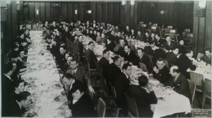 Bart (second row, third from the bottom) at a dinner of the Veterans of the Abraham Lincoln Brigade. Date unknown.