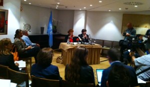 Representatives of the UN working group at its Sept. 30, 2013 press conference in Madrid. Photo Pilar Oncina.