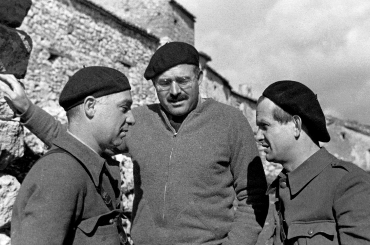 Ernest Hemingway with Ilya Ehrenburg and Gustav Regler during the Spanish Civil War, not dated, circa 1937. Hemingway Photograph Collection, John F. Kennedy Presidential Library and Museum, Boston. Public Domain.