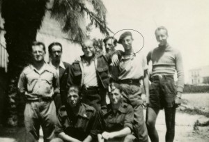 Yanks in the Dimitrov Battery: standing Sam Slipyan, Conlon Nancarrow, Ed Lending, Charles Simpson (?), Delmer Berg, Norman Schmidt, kneeling two Spanish drivers. The photo is part of the Abraham Lincoln Brigade Archives (ALBA) collection at the Tamiment Library (NYU).