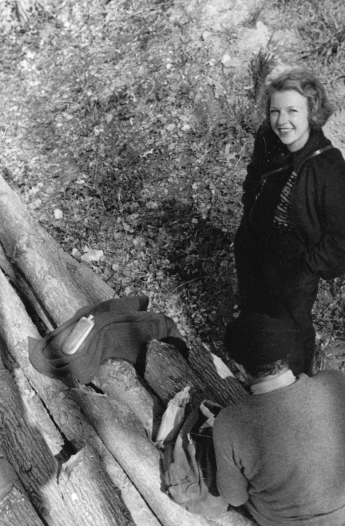 Ernest Hemingway (back to camera) and Martha Gellhorn in Spain during the Spanish Civil War. JFK Presidential Library. Public domain.