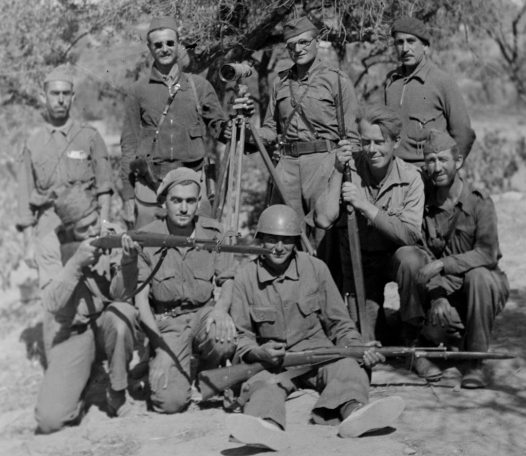 15th International Brigade Observers, Ebro Front, (Nuri standing on the right) August 1938; Harry Randall: Fifteenth International Brigade Films and Photographs; ALBA PHOTO 011; 11-1076; Tamiment Library/Robert F. Wagner Labor Archives.
